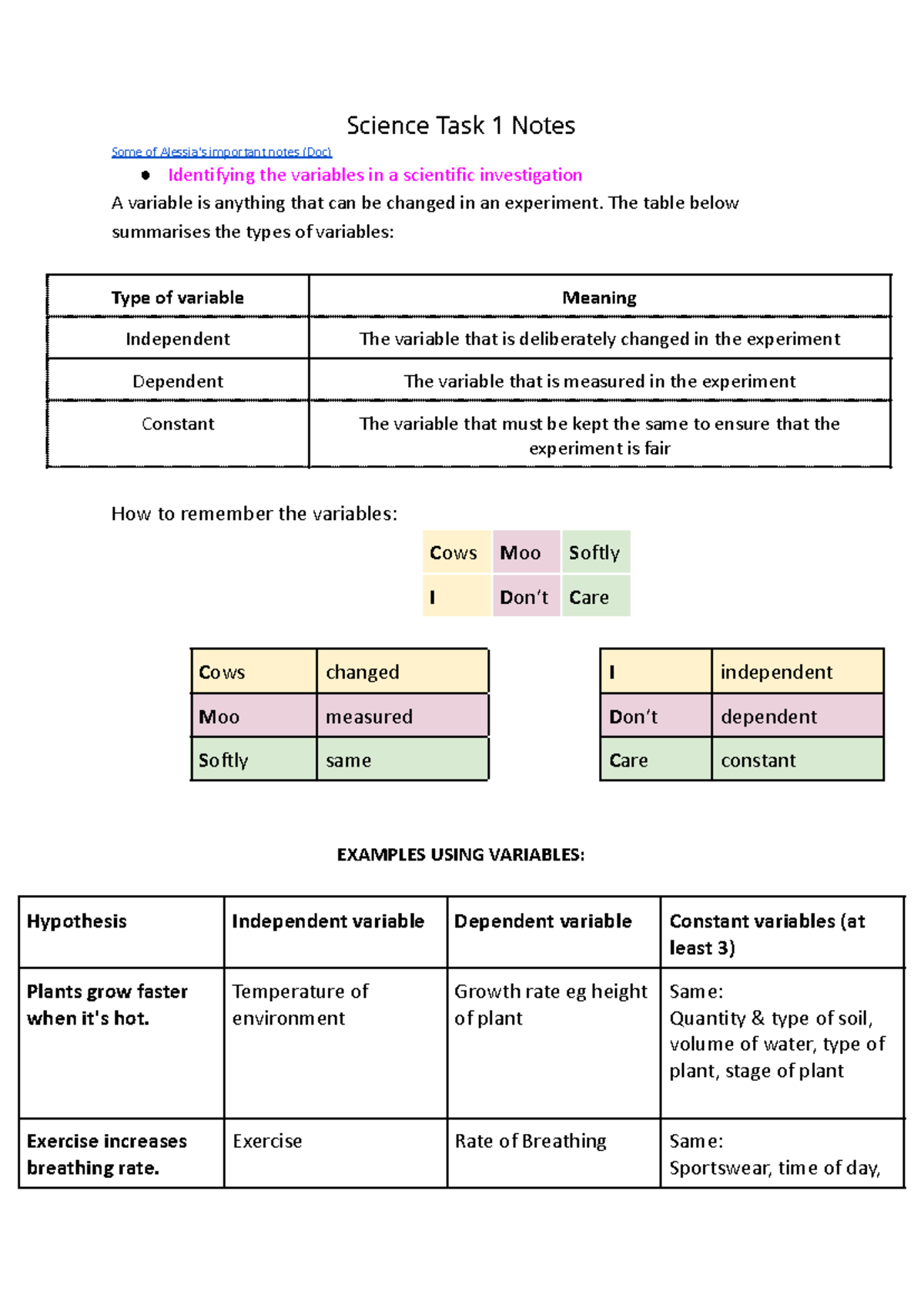 Science Task 1 Notes - Science Task 1 Notes Some of Alessia's important ...