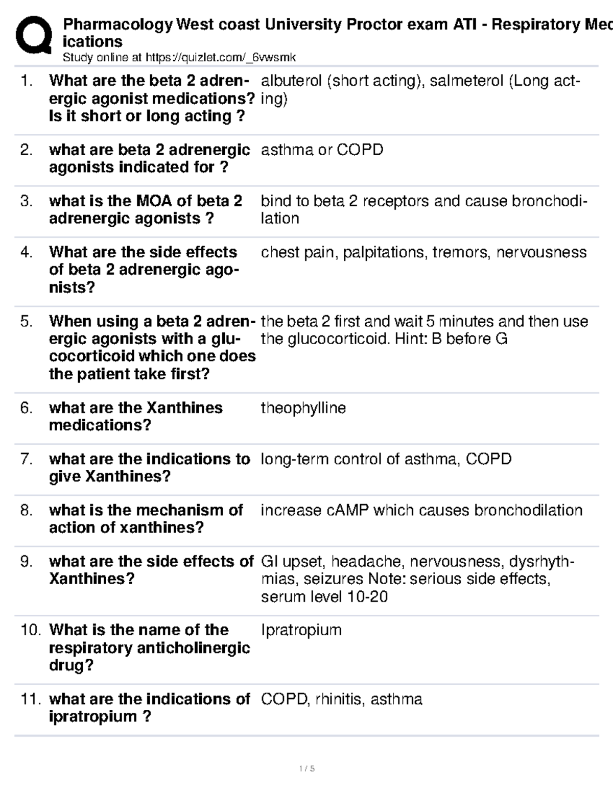 Pharma respiratory - Proctored questions - ications Study online at ...