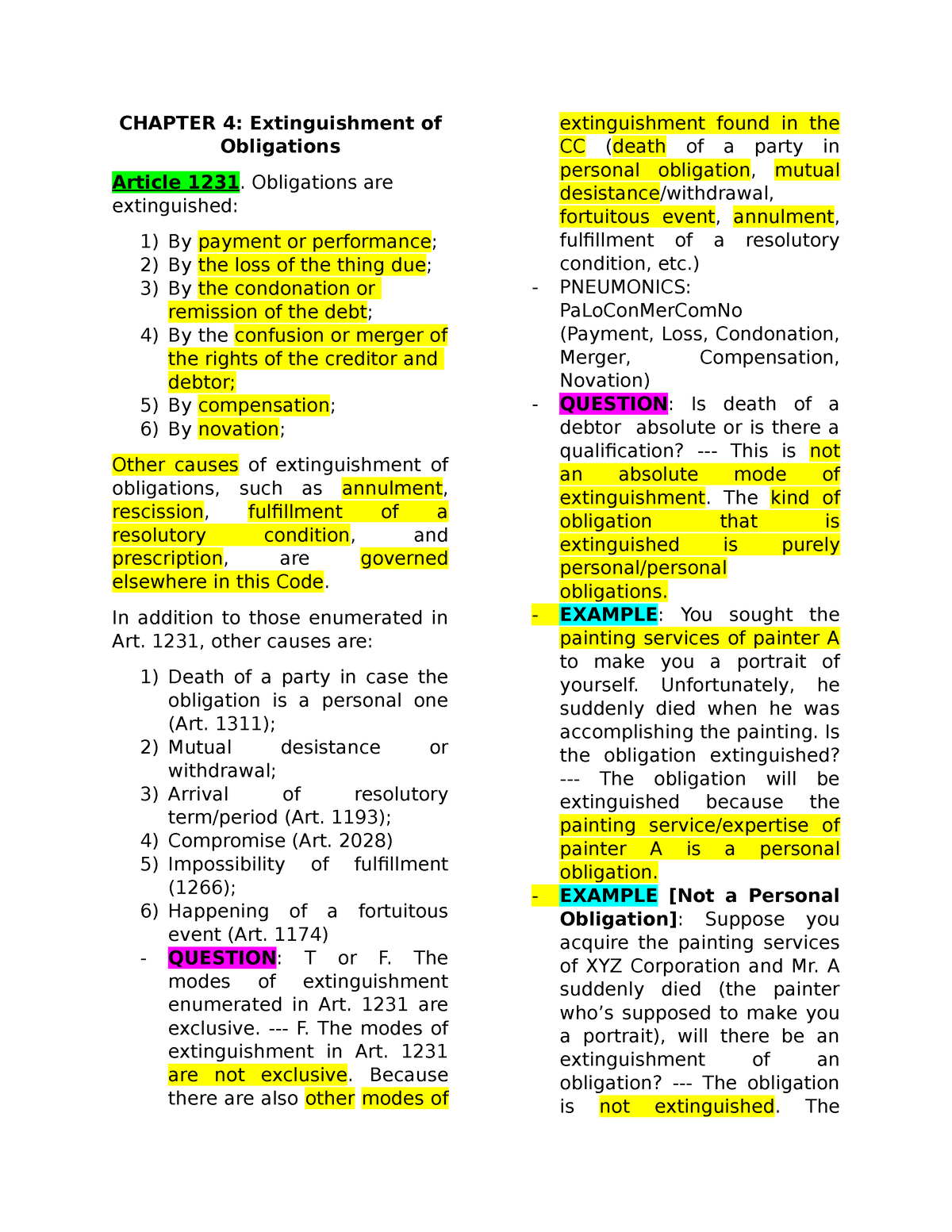 Finals Obli Con Reviewer - CHAPTER 4: Extinguishment Of Obligations ...