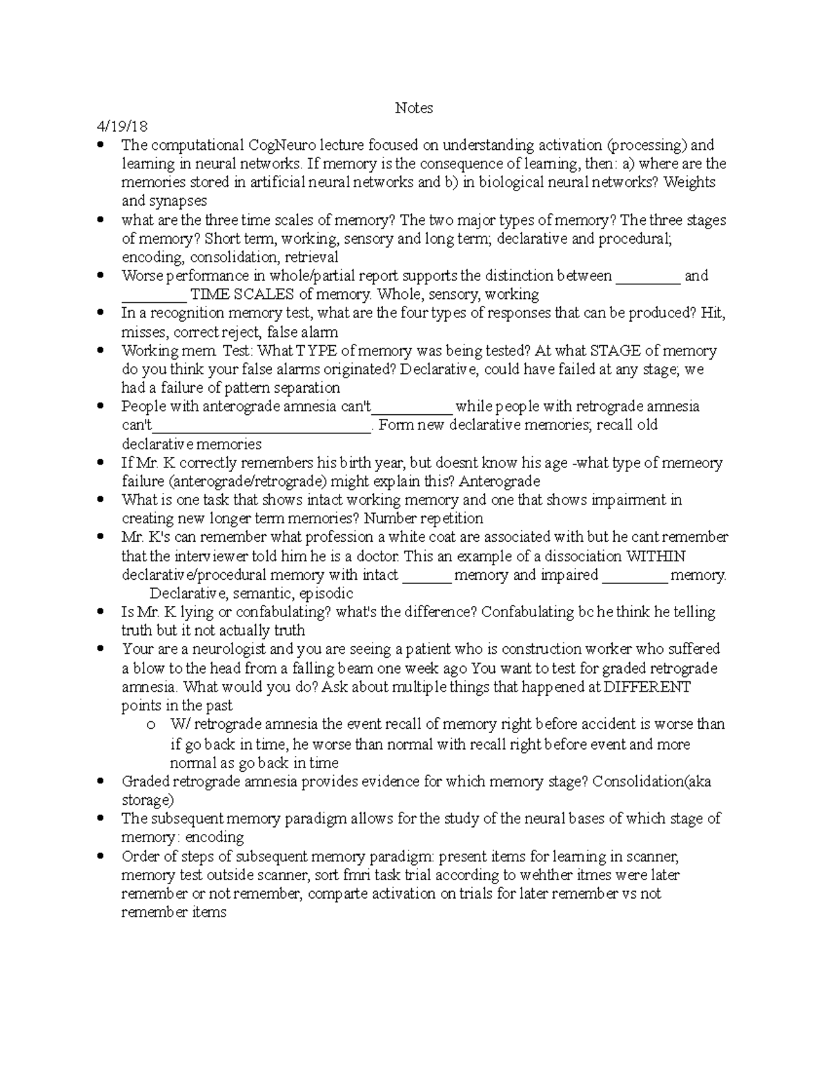 Class Notes - Notes 4/19/18 The computational CogNeuro lecture focused ...