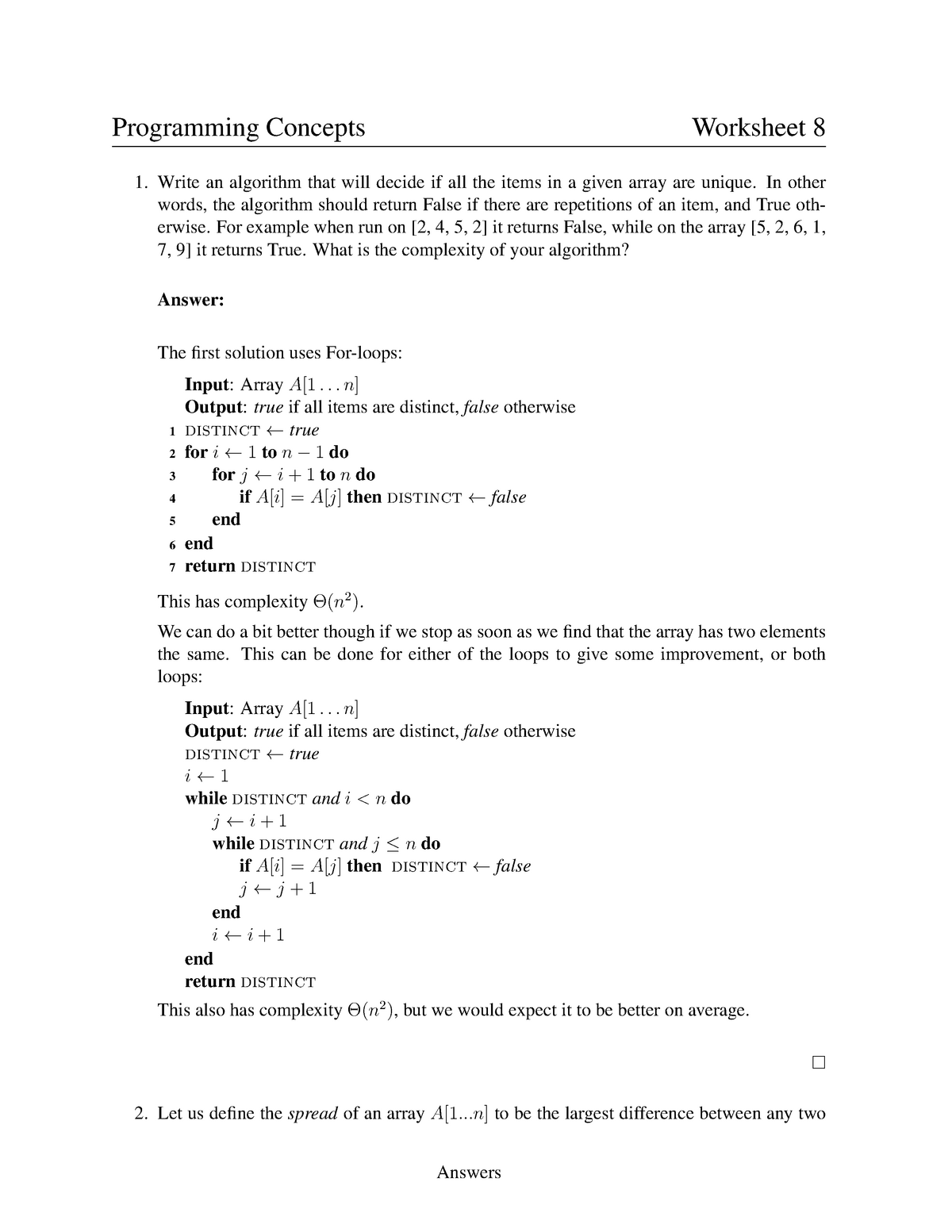 Answer Sheet For Worksheet 8 Write An Algorithm That Will Decide If 