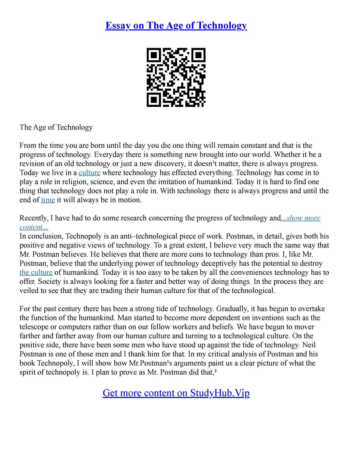 age of information technology essay