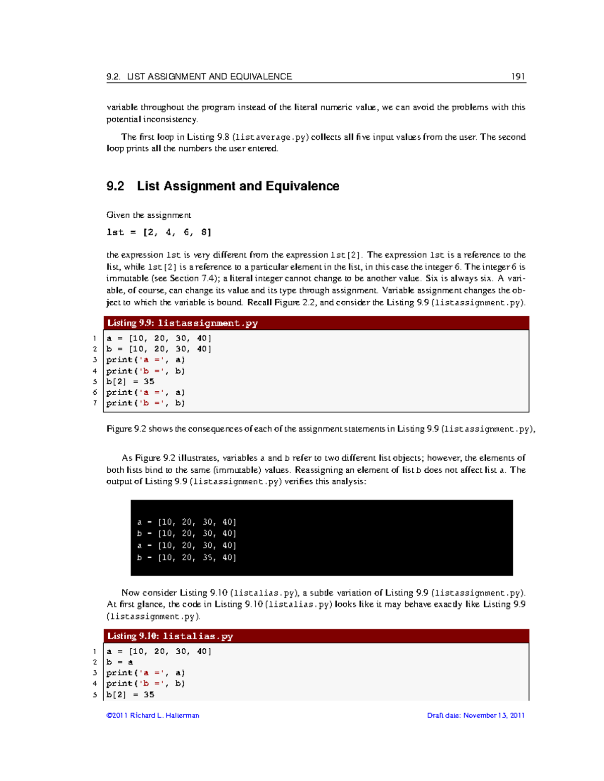 Programming with python-3 - 9. LIST ASSIGNMENT AND EQUIVALENCE 191 ...