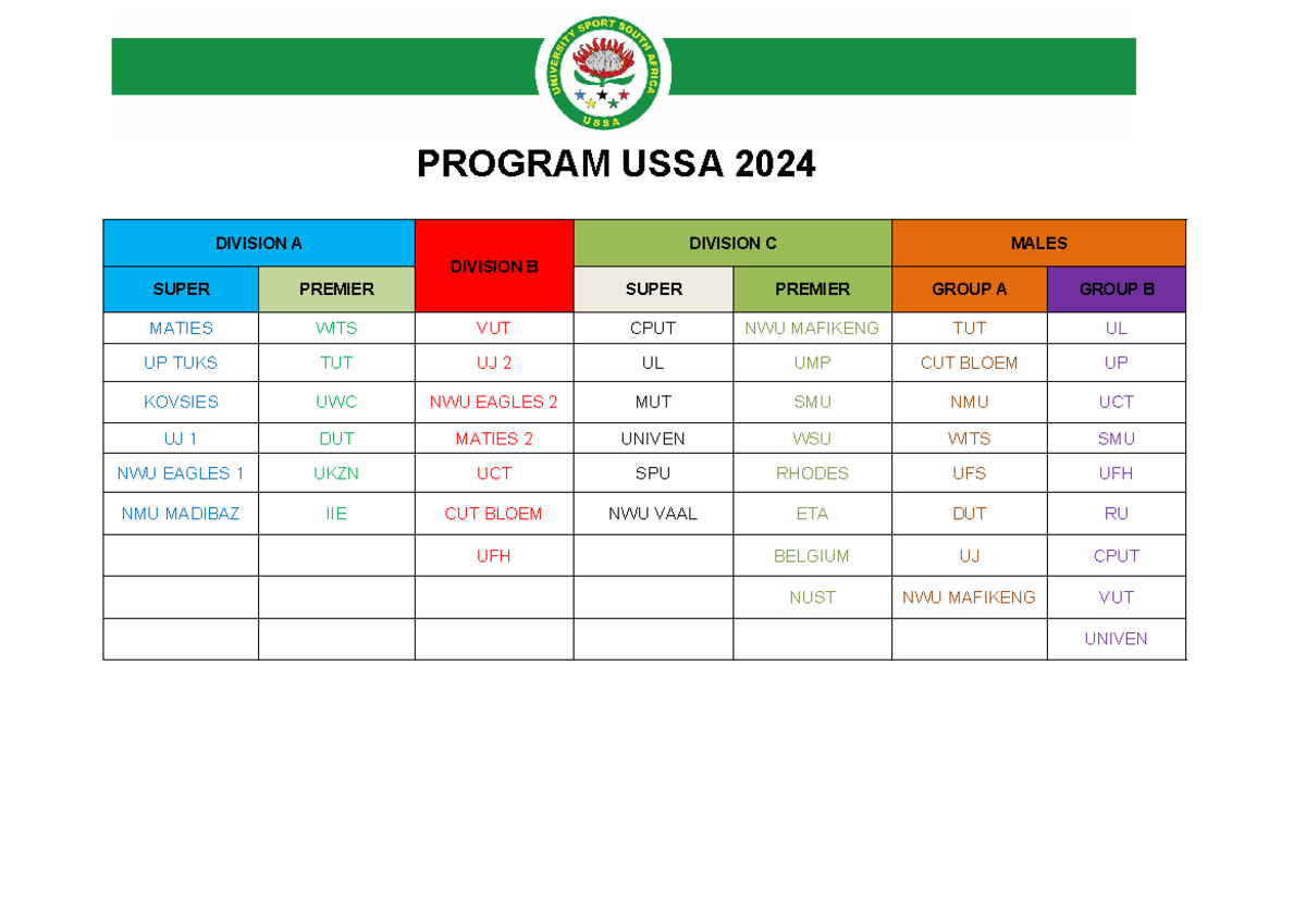 USSA Fixtures - Summary English literacy - PROGRAM USSA 2024 DIVISION A ...