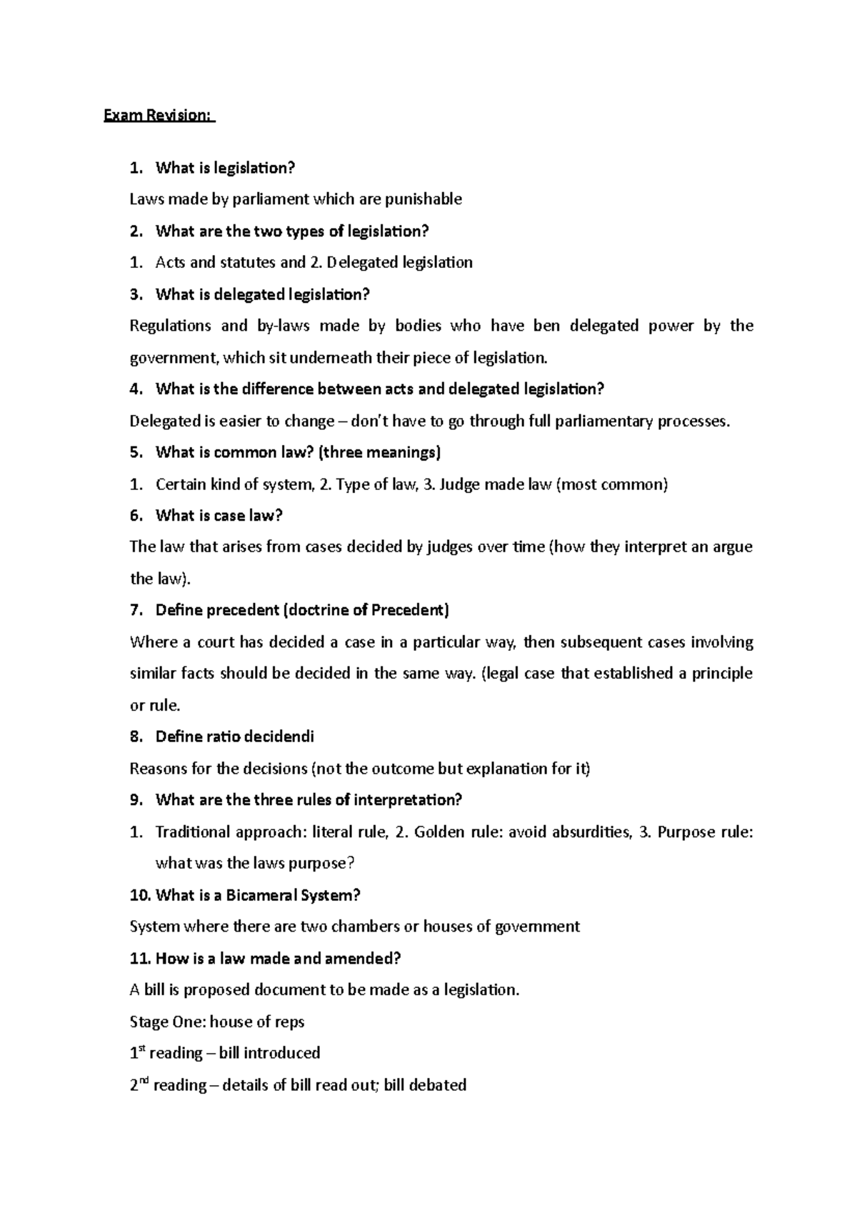 Exam Revision - Exam questions - Exam Revision: What is legislation ...
