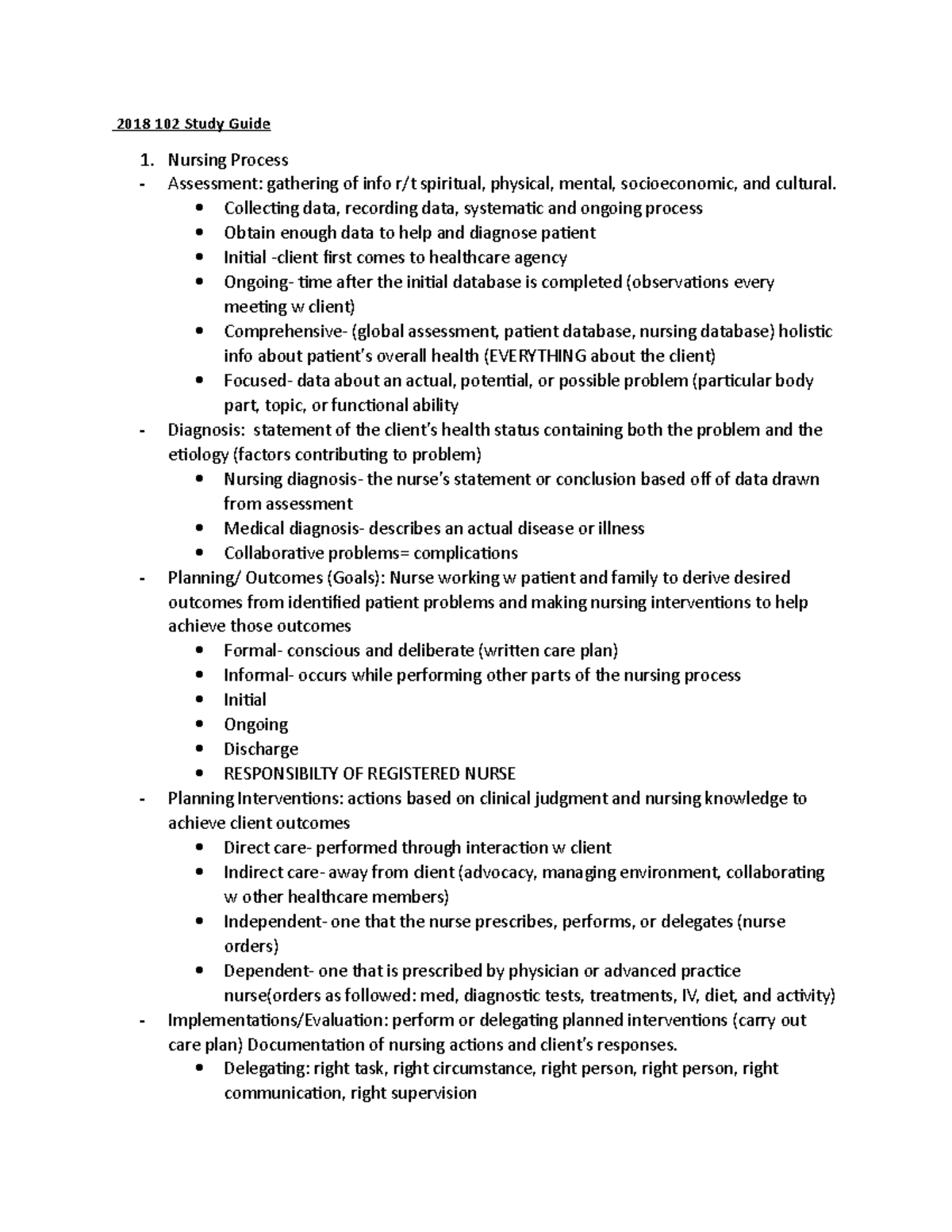 2018 102 Study Guide final exam - 2018 102 Study Guide Nursing Process ...