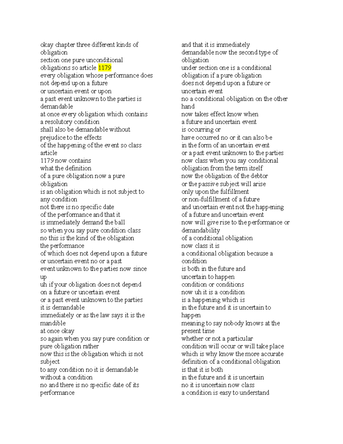 Chapter 3 transcript - okay chapter three different kinds of obligation ...