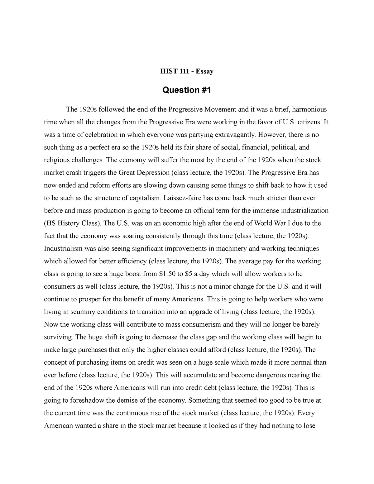 1920s essay introduction