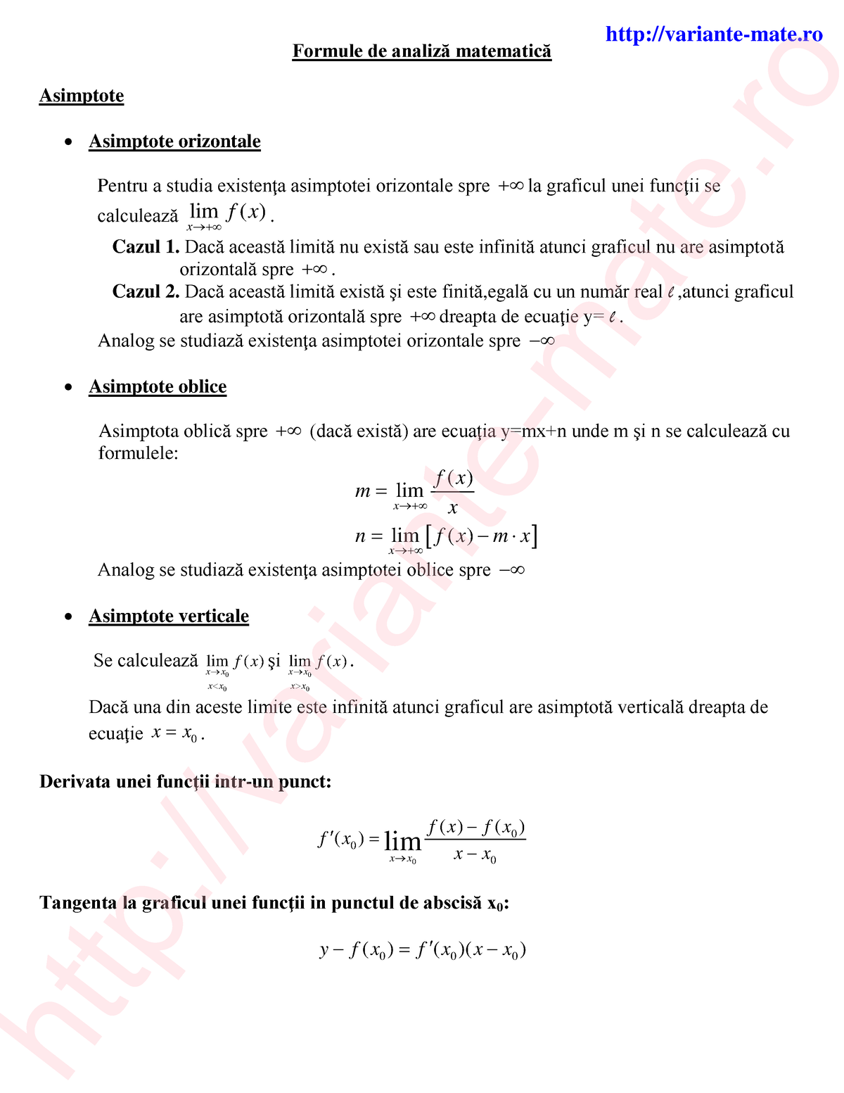 Formule-analiza - Informatii utile - Formule de analiză matematică ...