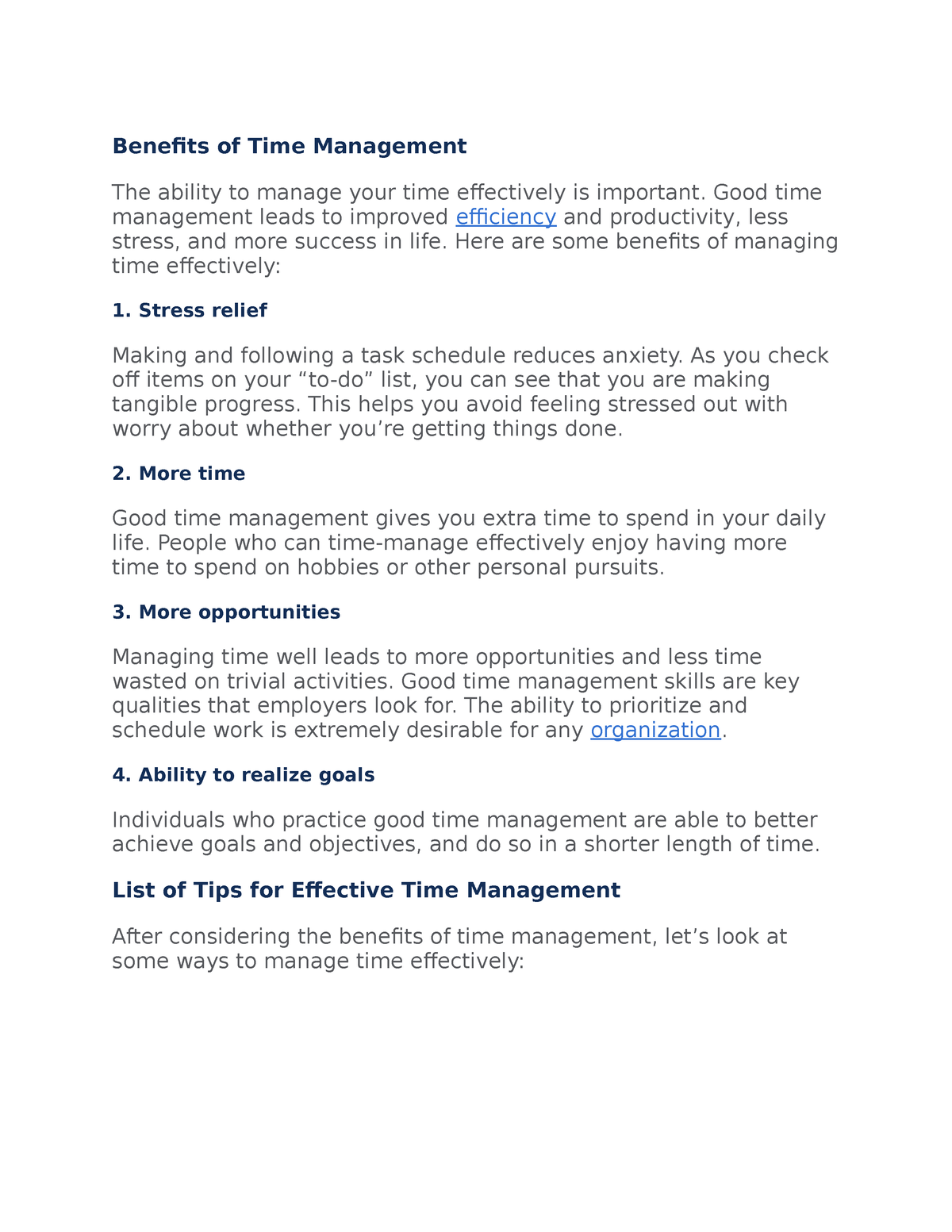 Benefits of Time Management - Good time management leads to improved ...