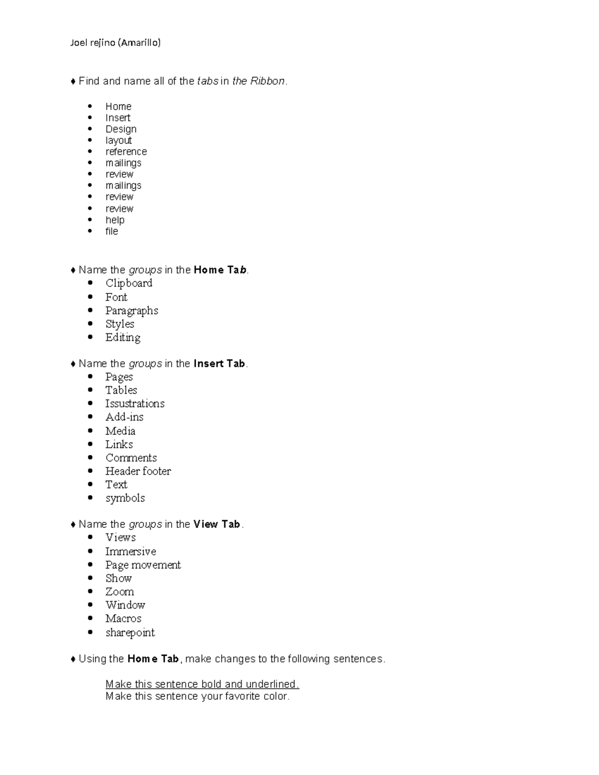 Find and name all of the tabs in the Ribbon - Home Insert Design layout ...