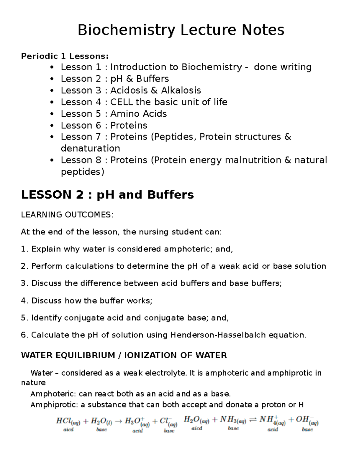 Bio lab - Biochemistry notes - Biochemistry Lecture Notes Periodic 1 ...