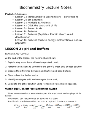 Notes - Biochemistry Lecture Notes Periodic 1 Lessons: Lesson 1 ...