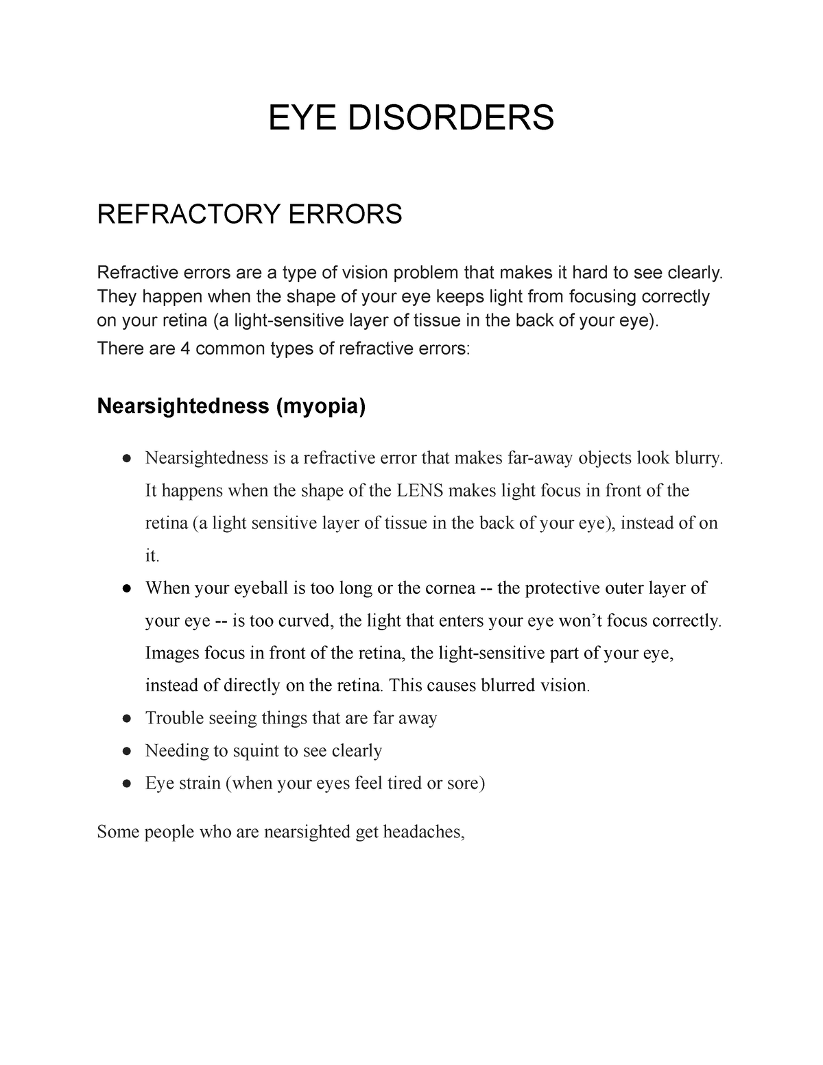 EYE Disorders - physiology - EYE DISORDERS REFRACTORY ERRORS Refractive ...