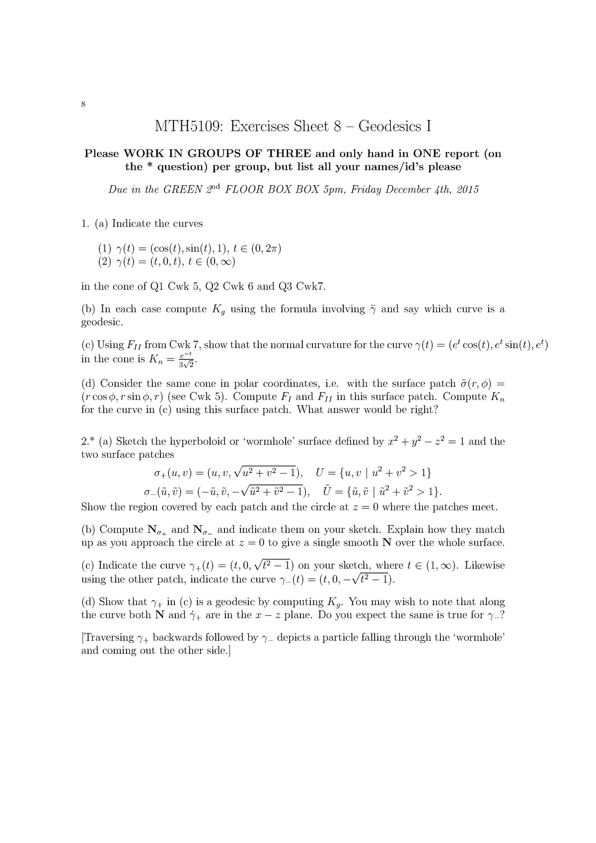 Mth5109 15 16 Problem Sheet 8 Studocu