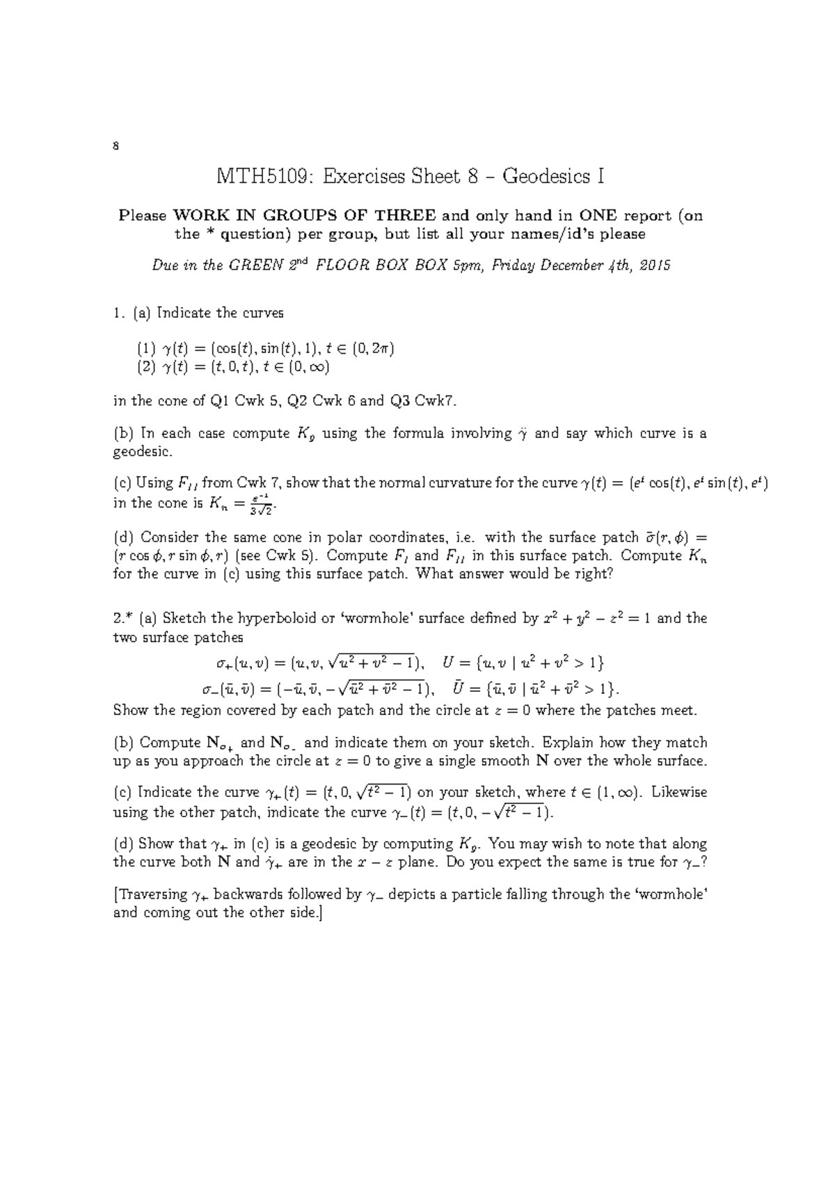 Mth5109 15 16 Problem Sheet 8 Studocu