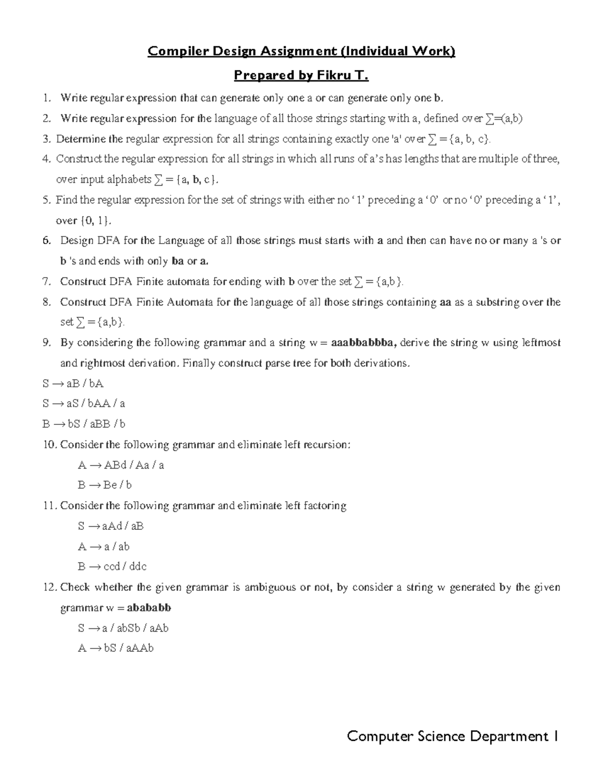 Compiler Design Assigment Both Regular and Extenstion - Computer ...