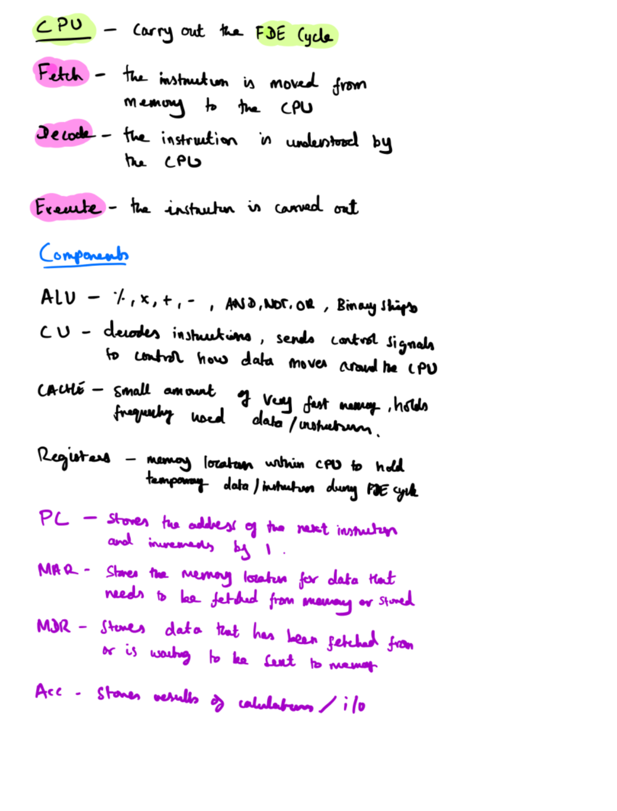 Computer science paper 1 notes - CPU Carry out the FDE Cycle Fetch the ...