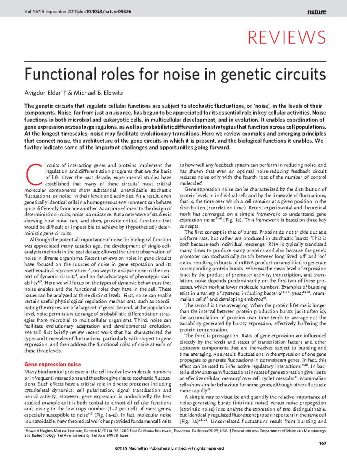 9. Functional roles for noise in genetic circuits - REVIEWS Functional ...