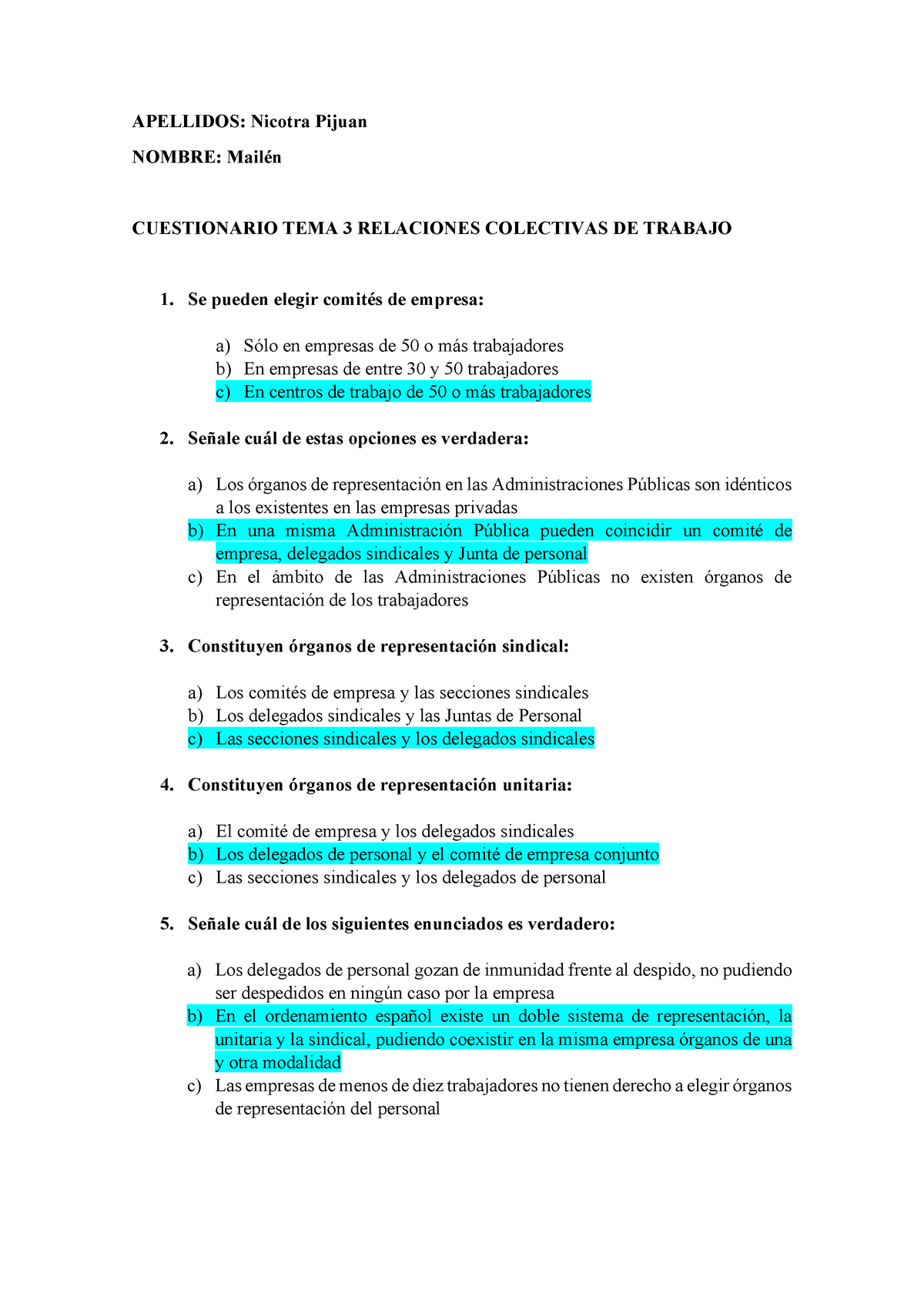 Cuestionario TEMA 3 Derechos Colectivos - APELLIDOS: Nicotra Pijuan ...