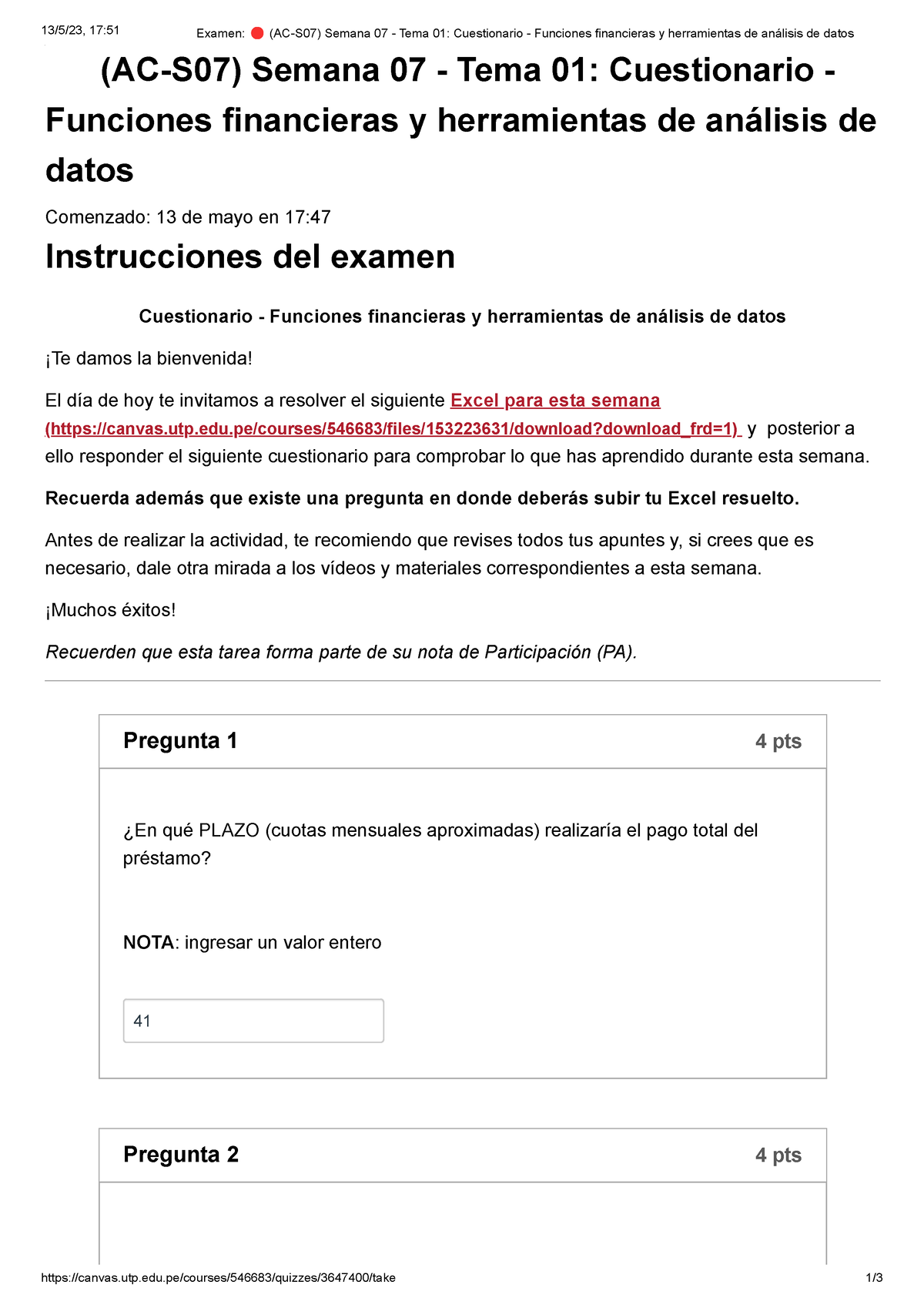 Examen 🔴 (AC-S07) Semana 07 - Tema 01 Cuestionario - Funciones ...