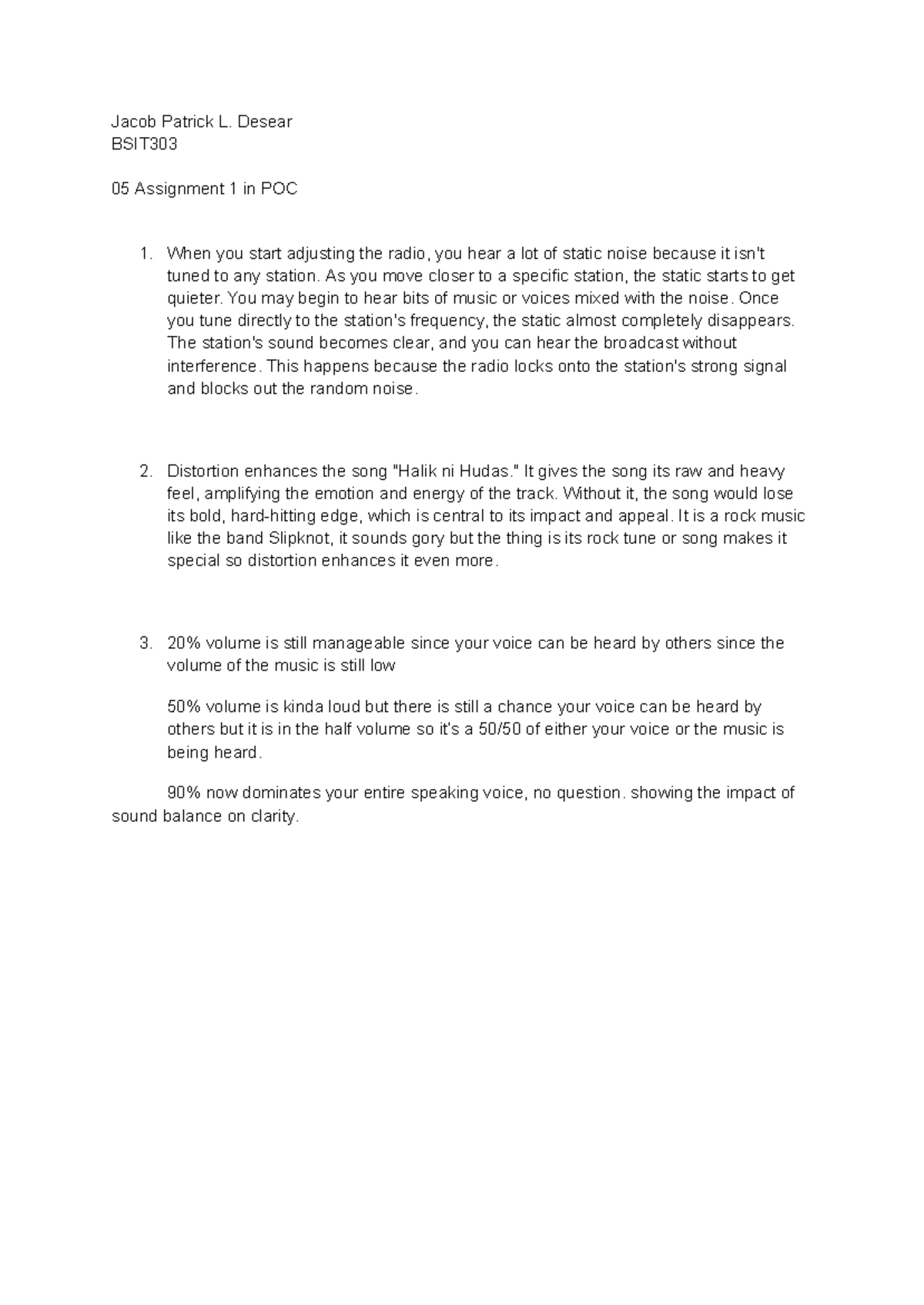 05 Assignment 1 POC - Jacob Patrick L. Desear BSIT 05 Assignment 1 in ...