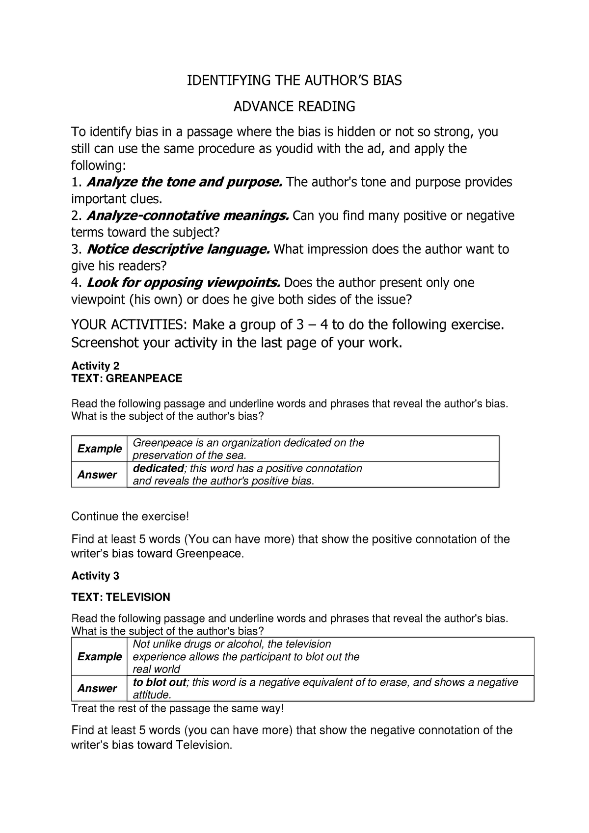 bias in assignment