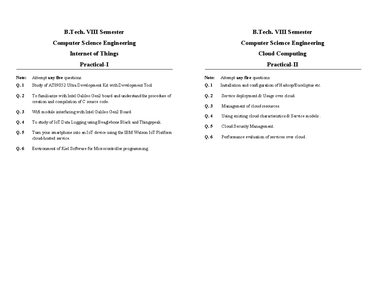 PR I,II - practical questions - B. VIII Semester Computer Science ...
