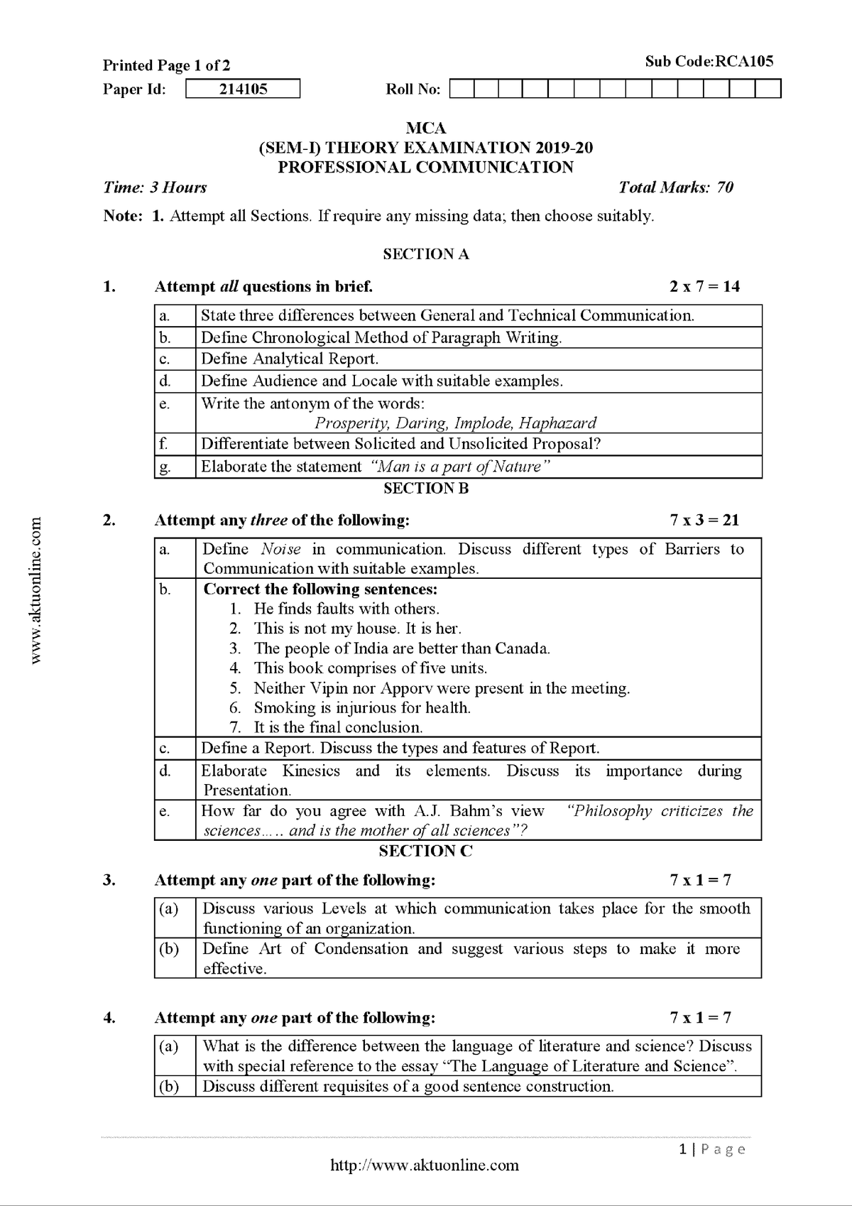 Mca 1 sem professional communication rca105 2020 - Master of computer ...