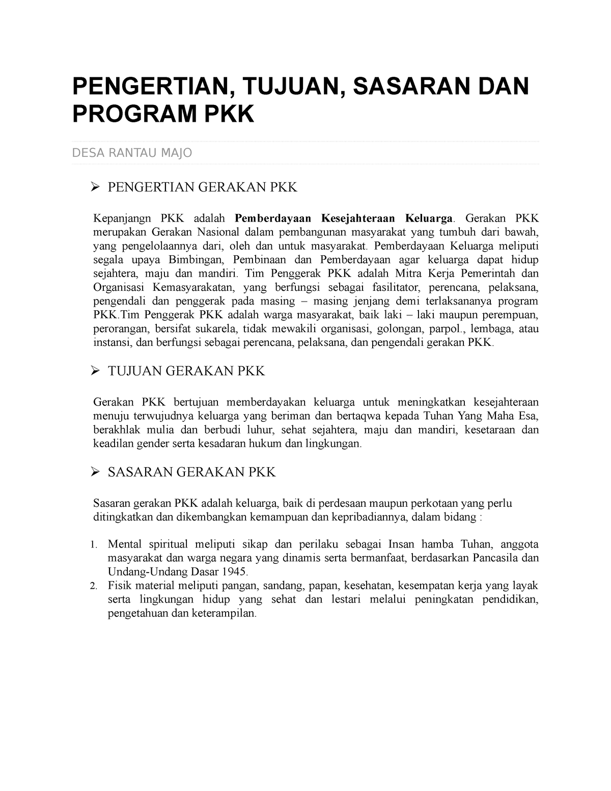 Pengertian, Tujuan, Sasaran DAN Program PKK - PENGERTIAN, TUJUAN ...