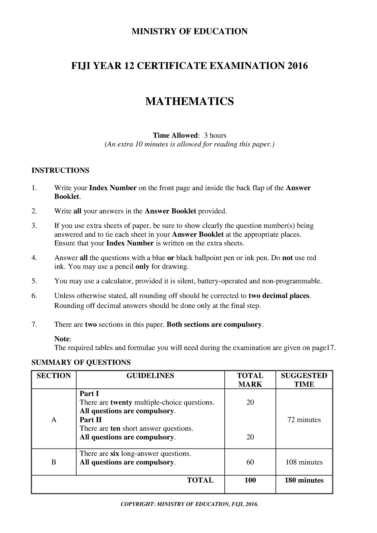 Exam 14 June 2016, questions - MINISTRY OF EDUCATION FIJI YEAR 12 ...