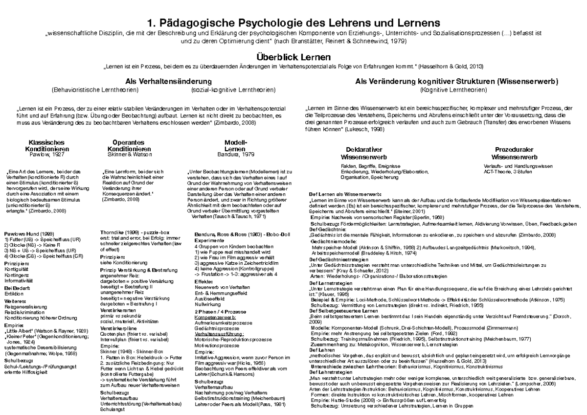 Münchner Skripte Ews Psychologie EWS Tabelle - Zusammenfassung EWS Examensvorbereitung Psychologie - 1