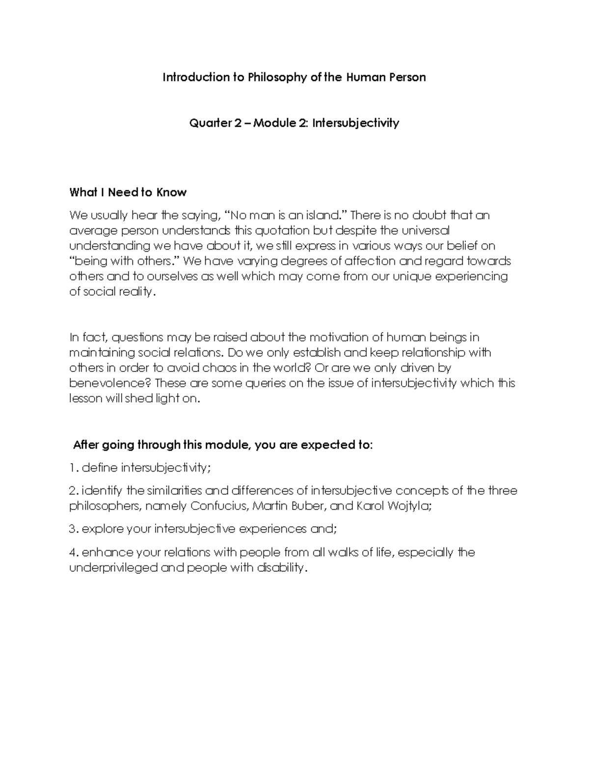 PhilosophyQ2M2 Intersubjectivity Quarter2Module1ContemporaryArt