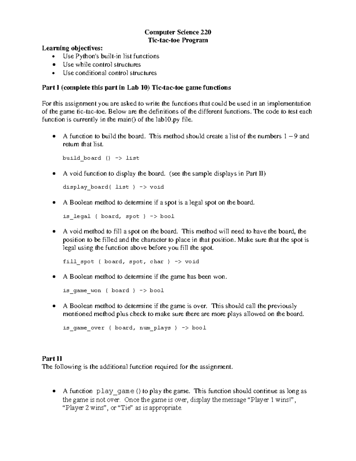 Tic Tac Toe - Computer Science 220 Tic-tac-toe Program Learning ...