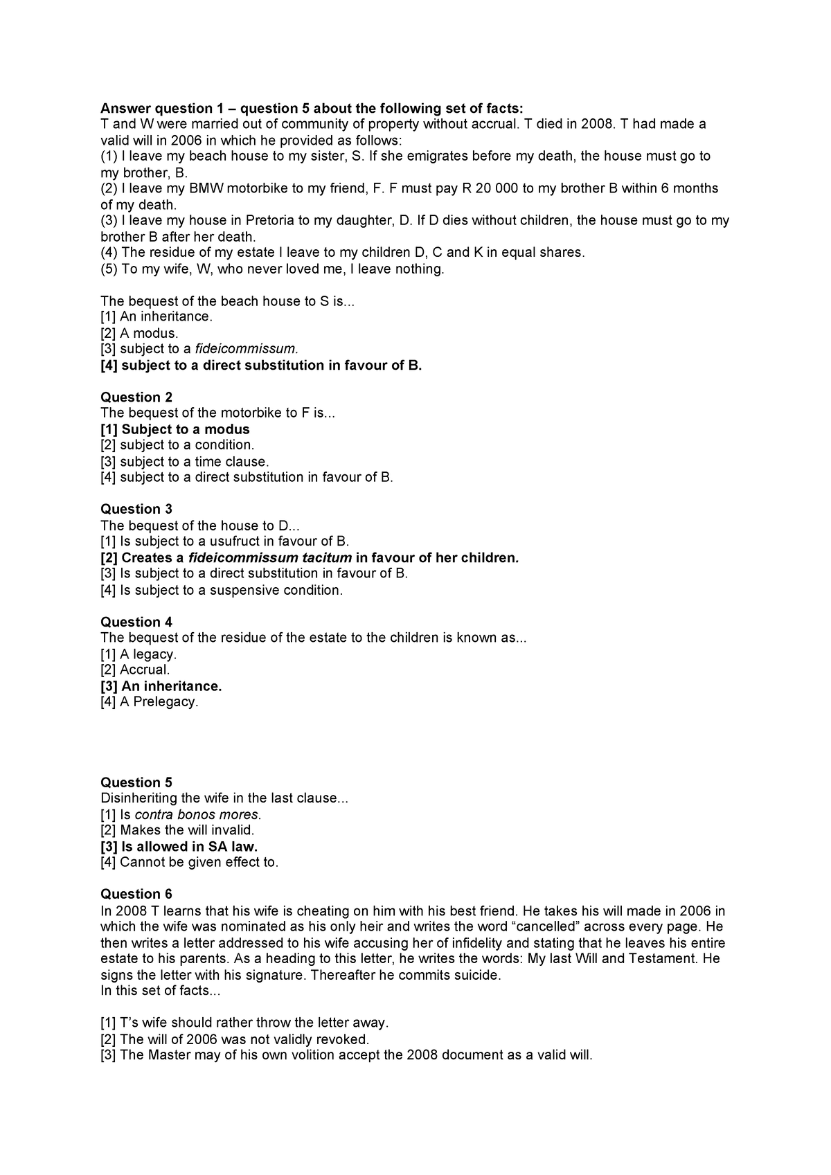 Succession multiple choice - Answer question 1 – question 5 about the ...