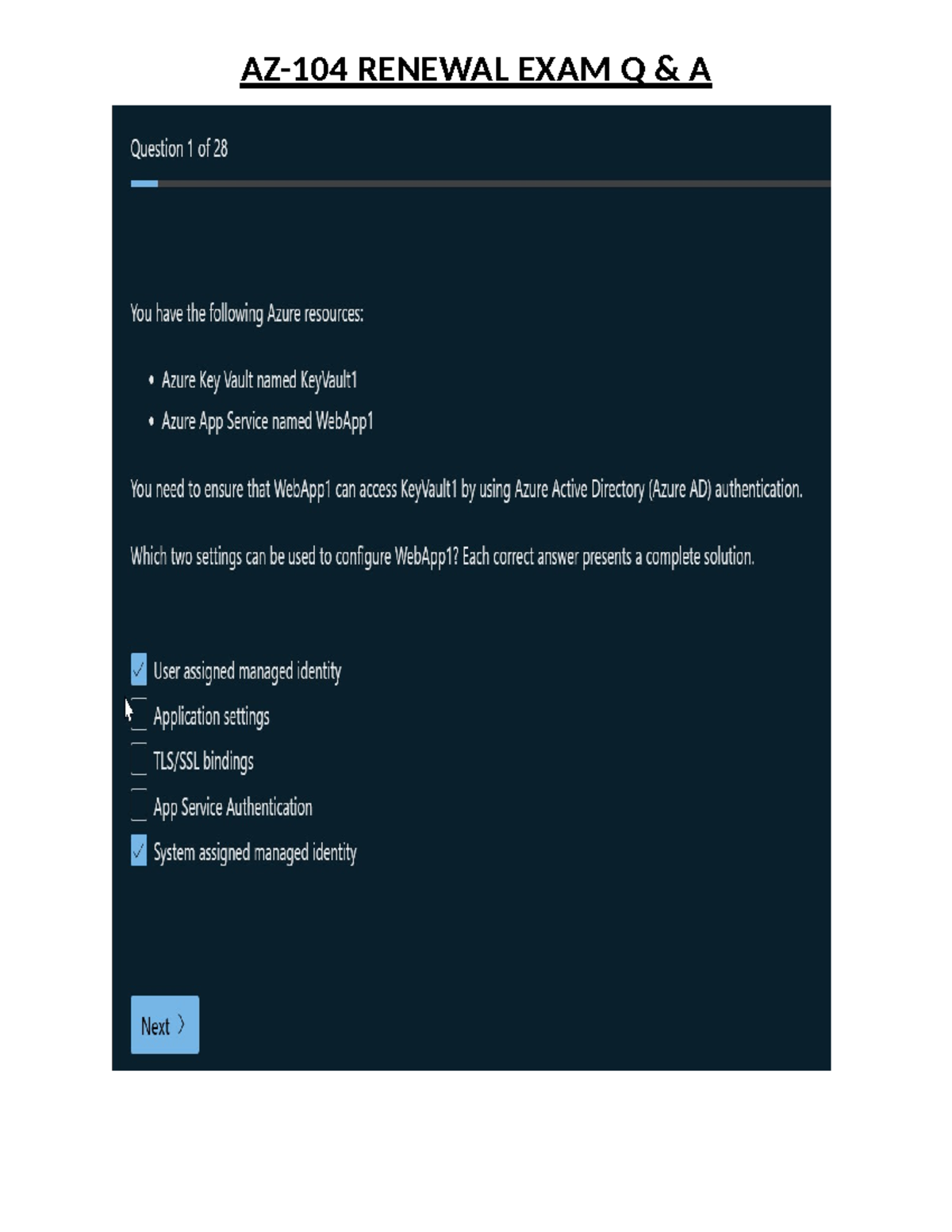 AZ 104 Renewal EXAM Q A - answer of az 104 test - Exam Ref AZ-900 ...