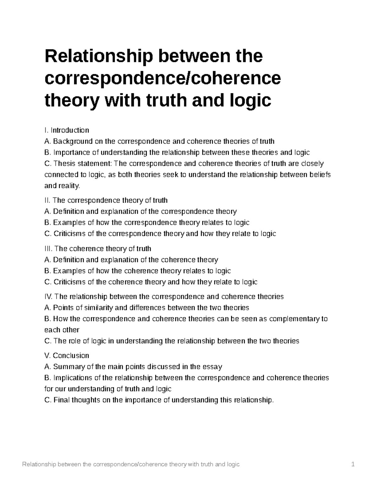 Relationship between the correspondencecoherence theory with truth and