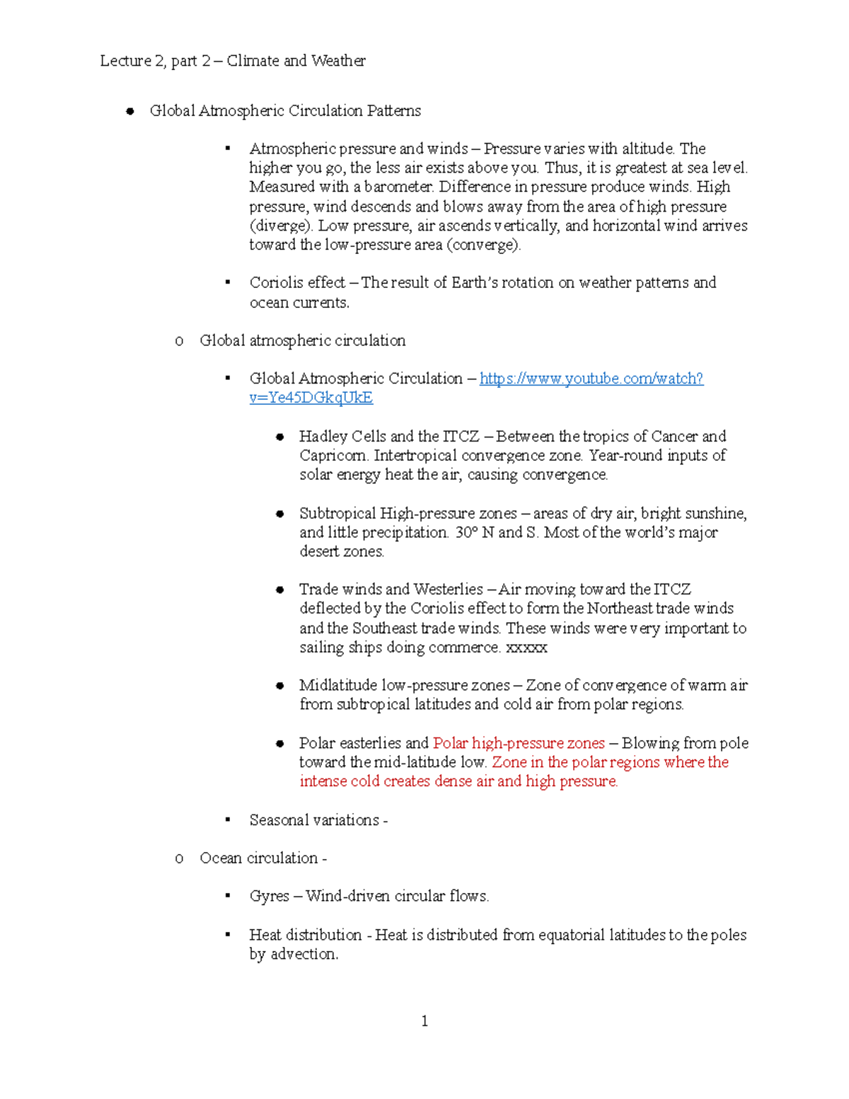 Chapter 2 part 2 - Lecture notes 2 - Lecture 2, part 2 – Climate and ...