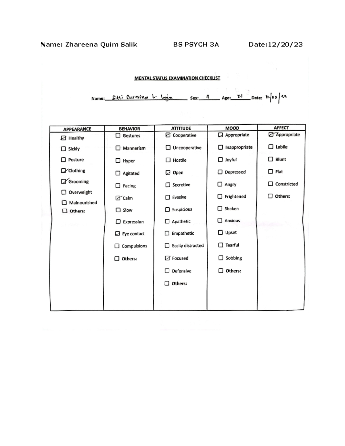 CASE Analysis 2 - Name: Zhareena Quim Salik BS PSYCH 3A Date:12/20/ MSE ...