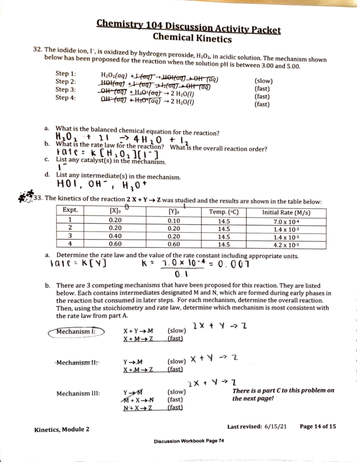 Module 2: Chemical Kinetics - Chemistry 104 Dis_cussion Activity Packet ...