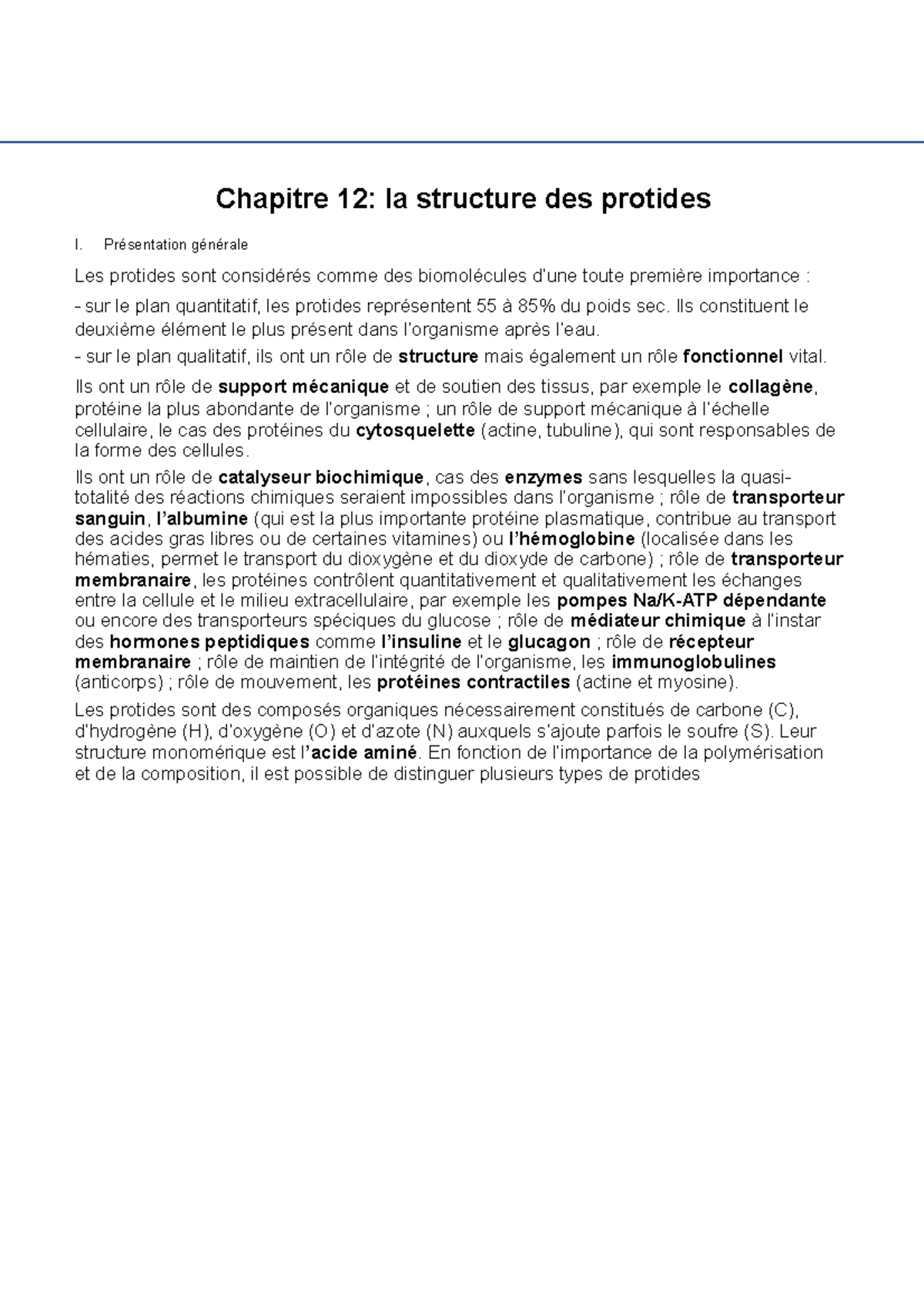 La structure des protides - Présentation générale Les protides sont ...
