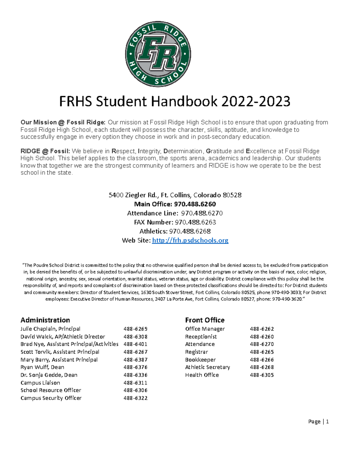 FRHS Student Handbook 2022-2023 - FRHS Student Handbook 2022- Our ...
