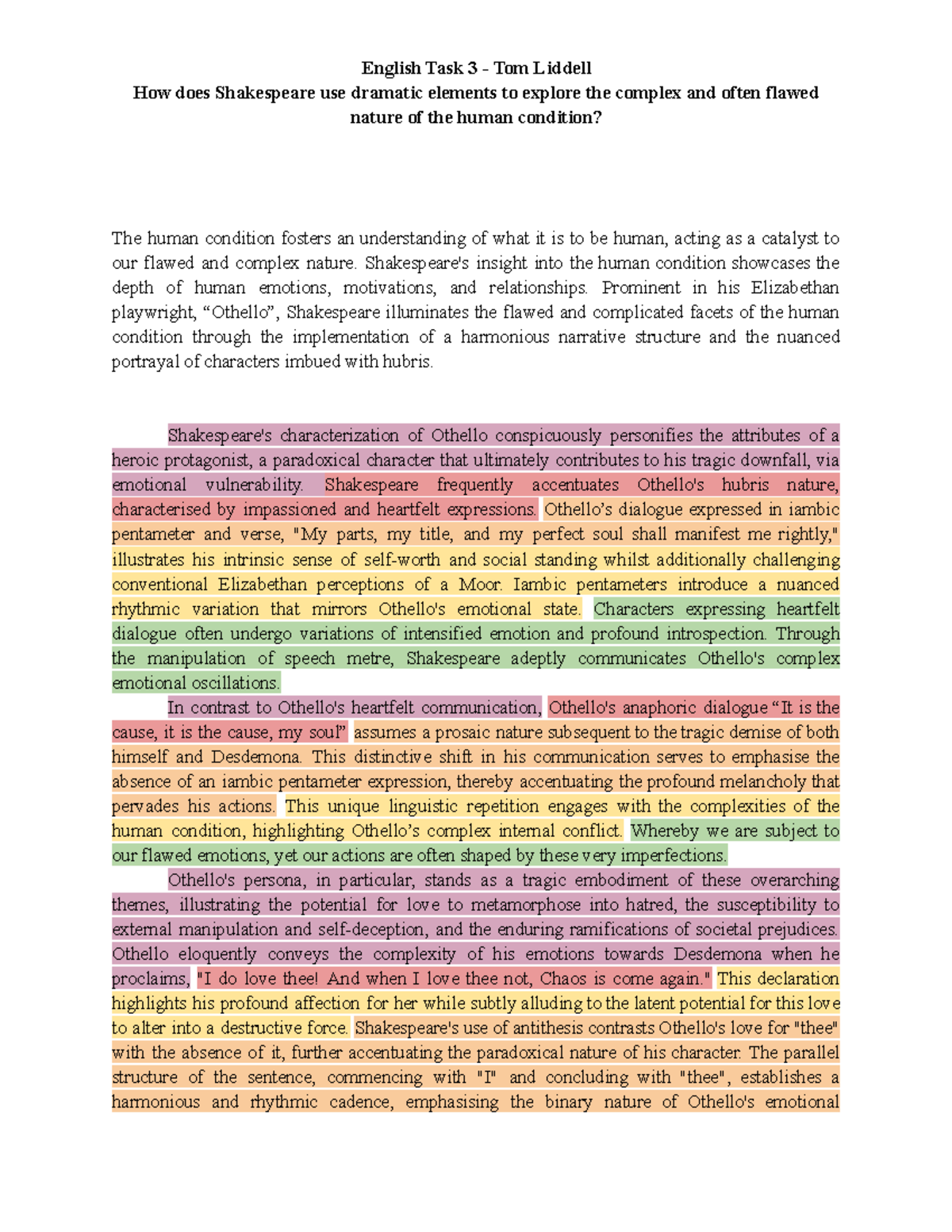 English Essay - Othello - English Task 3 - Tom Liddell How does ...