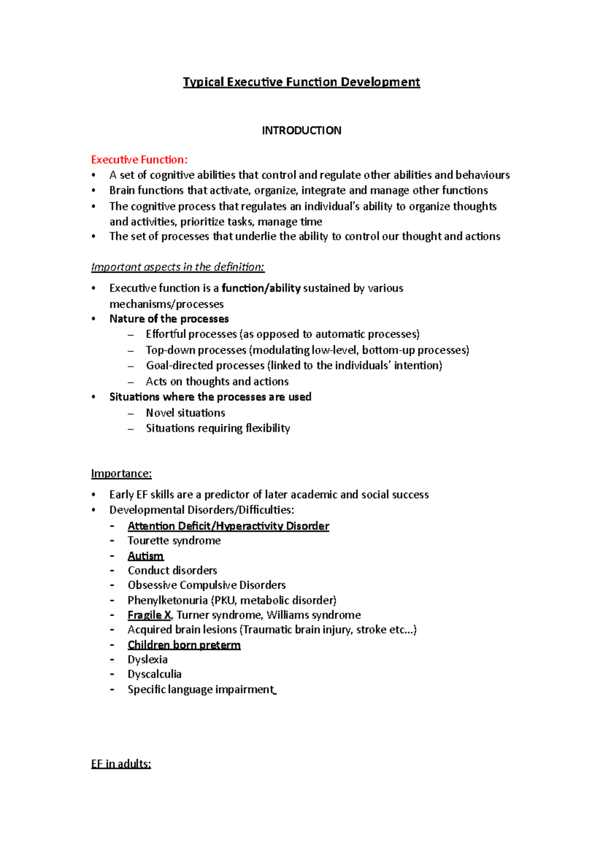 UDD L2 - Lecture notes 2 - Typical Executive Function Development ...