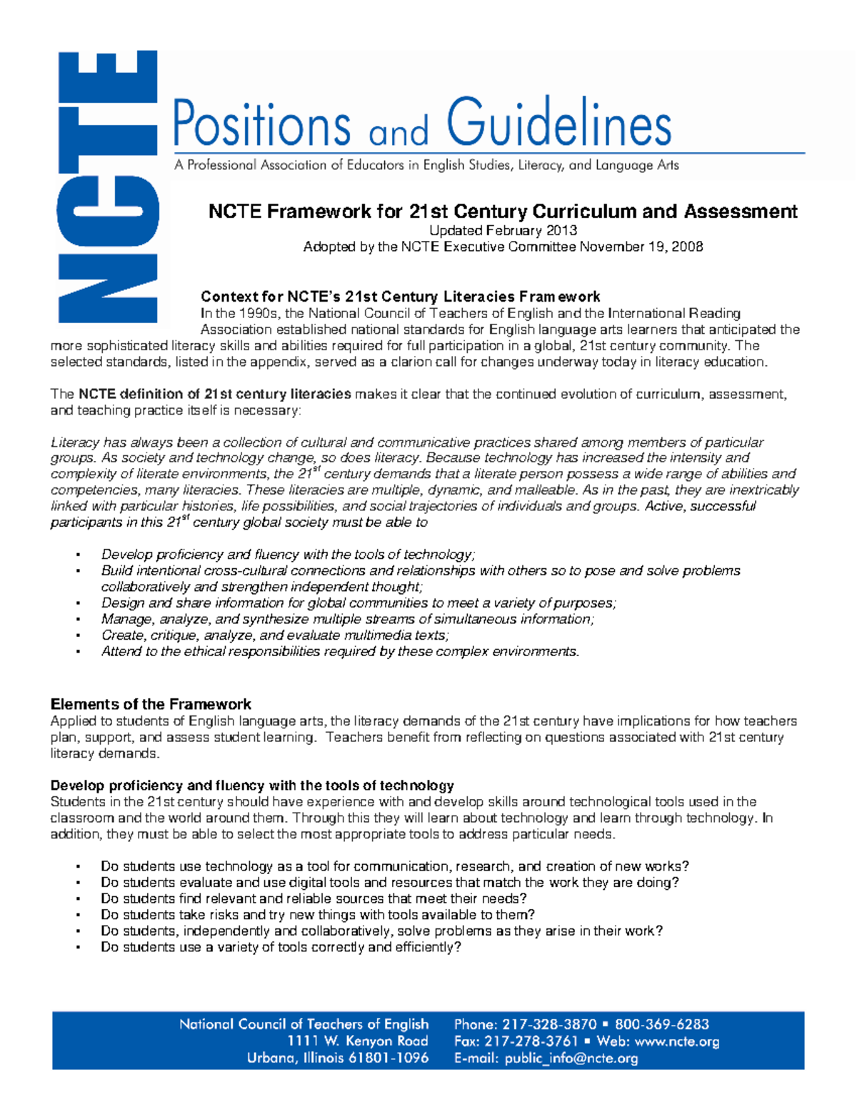 NCTE Position Paper - 21st Century Literacies-1-1 - NCTE Framework for ...