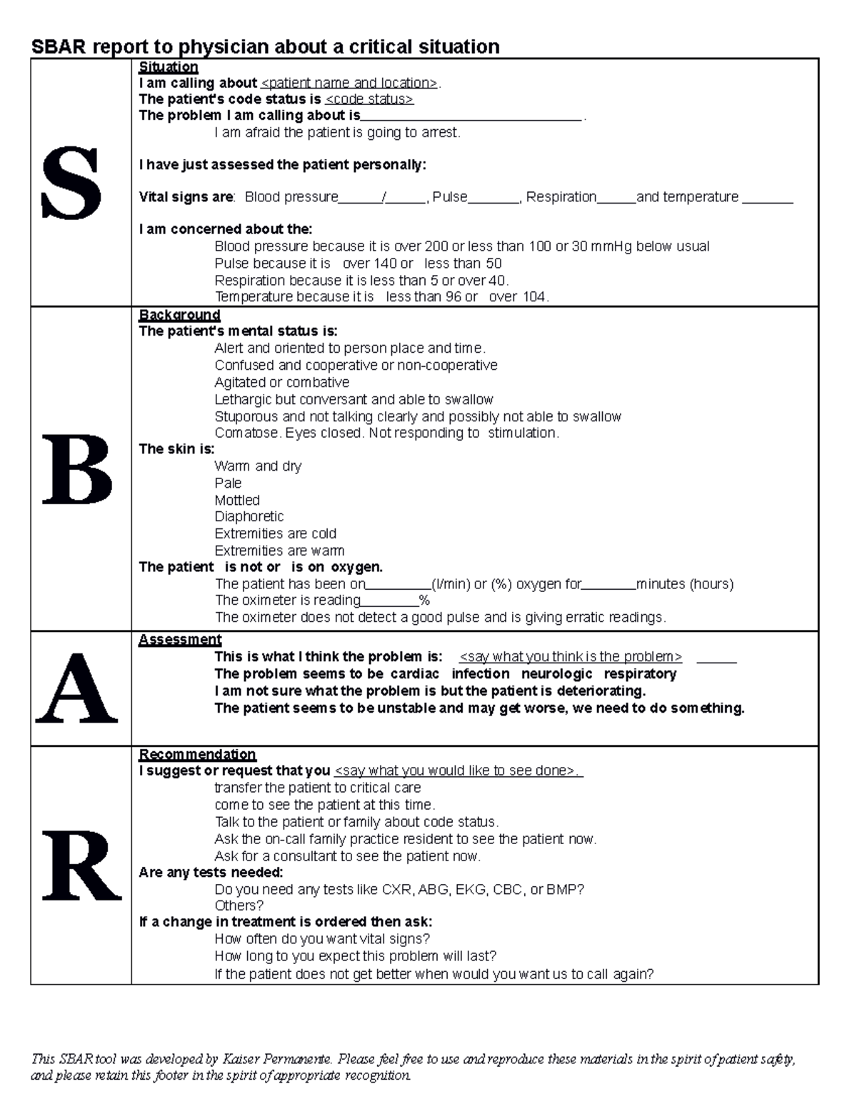 Sbar-template-18 - rtryhg - SBAR report to physician about a critical ...