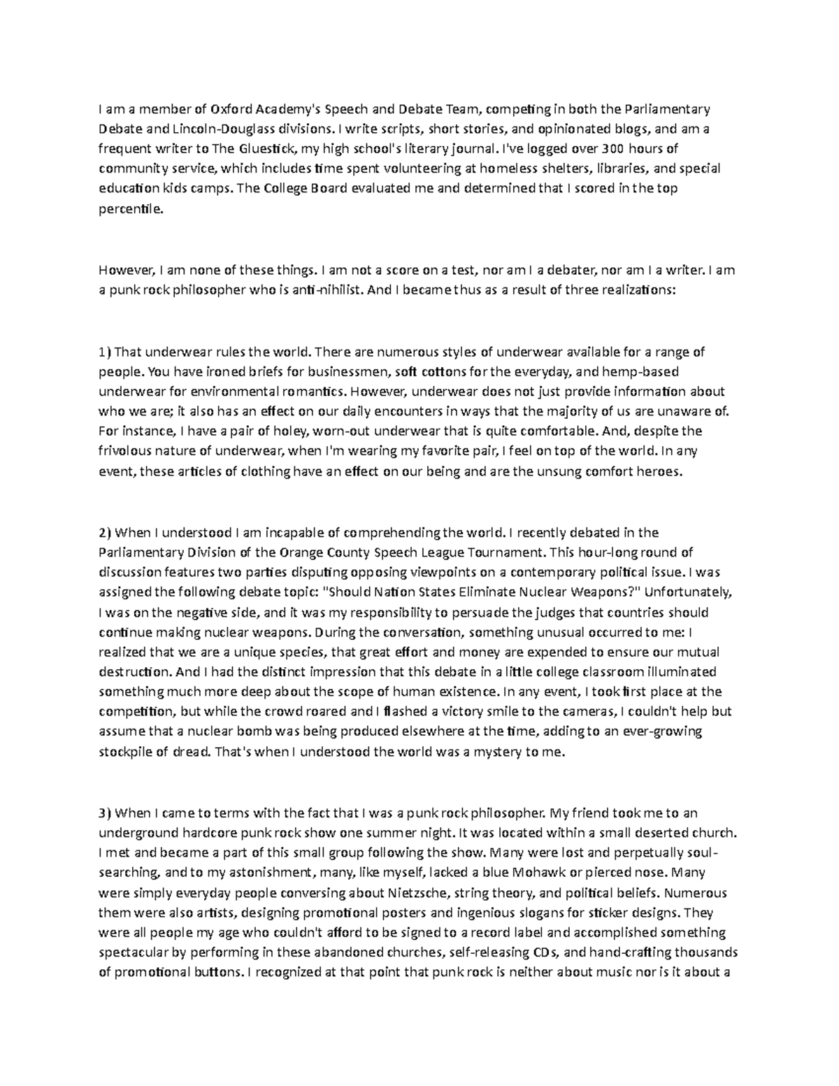 english free writing essay by college english majors students - I am a ...