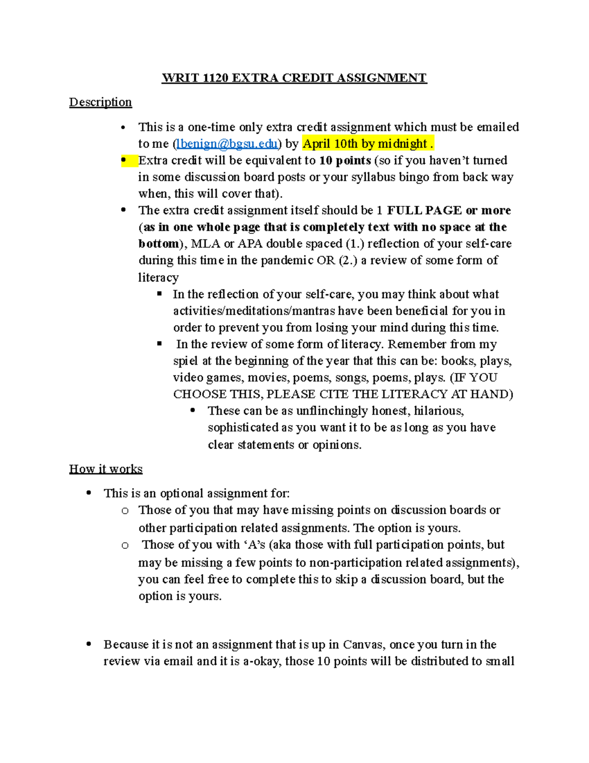 WRIT 1120 Extra Credit Optional Assignment WRIT 1120 EXTRA CREDIT