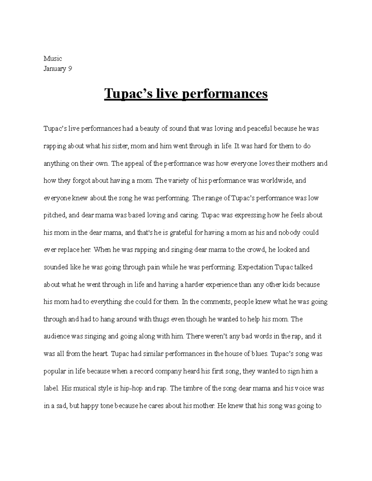 Untitled document - Notes - Music January 9 Tupac’s live performances ...