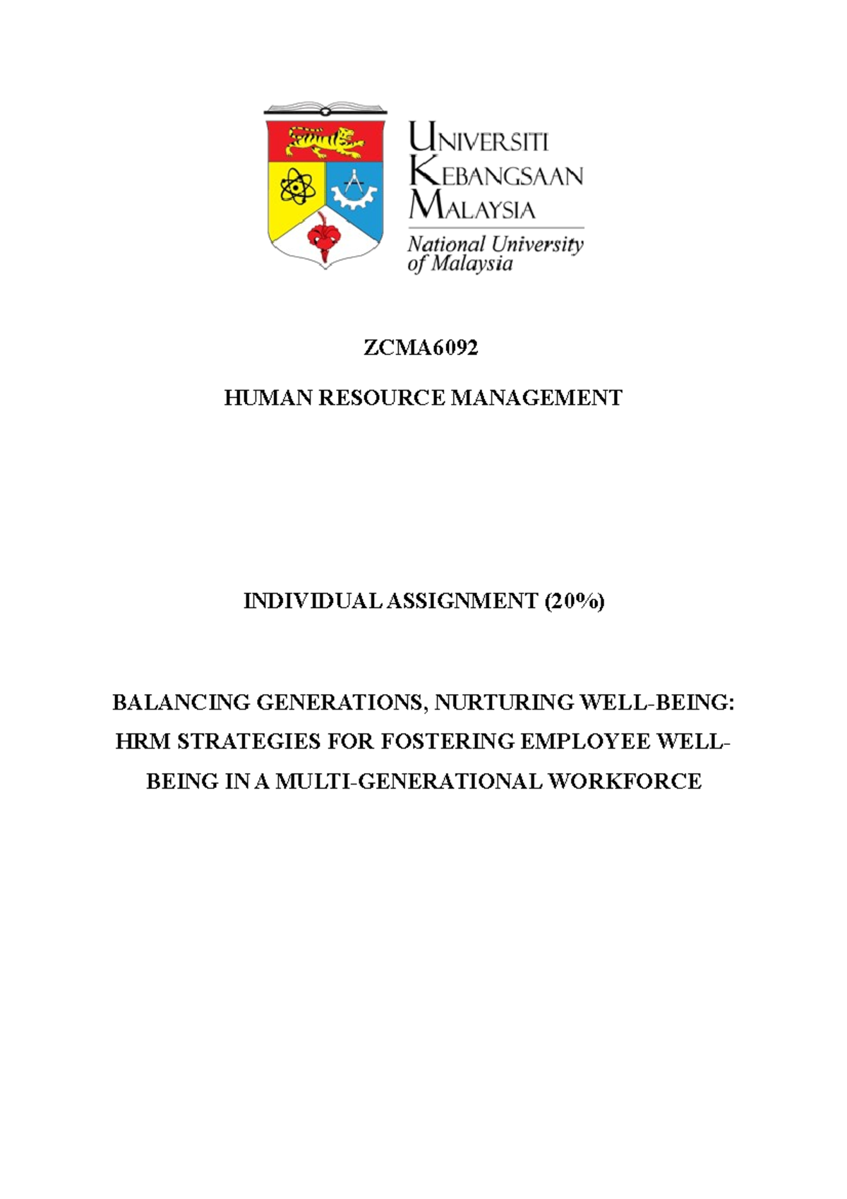 Individual Assignment HRM - ZCMA HUMAN RESOURCE MANAGEMENT INDIVIDUAL ...